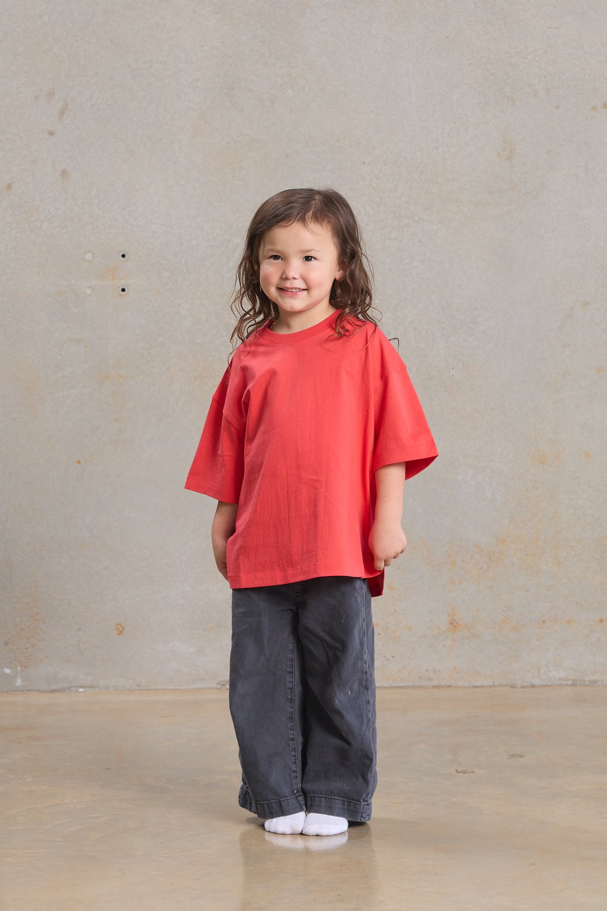 Kids Slouch Tee 401 in Hibiscus Red, organic cotton kids blank