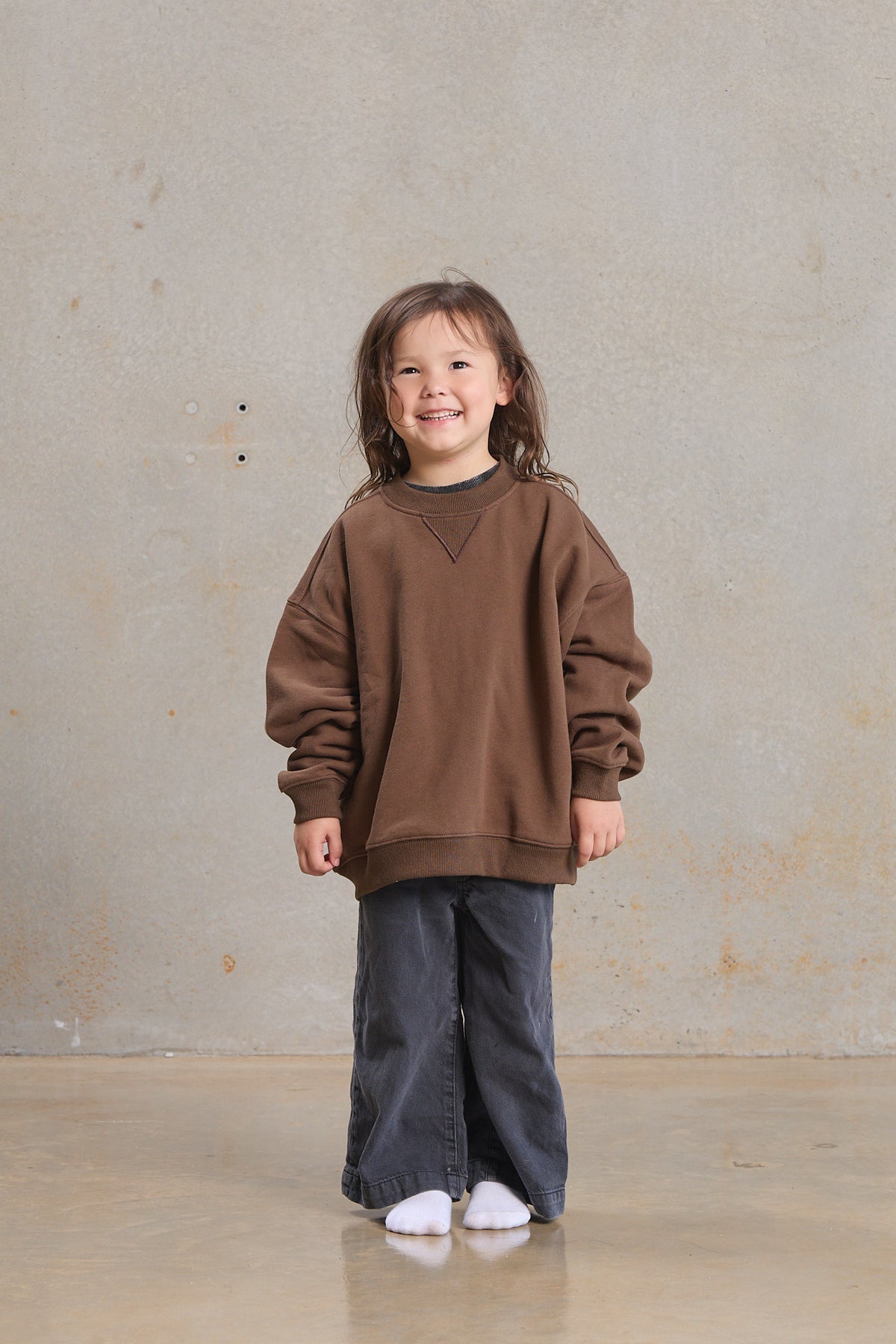 Kids Slouch Sweater 403 in Chocolate, organic cotton blank