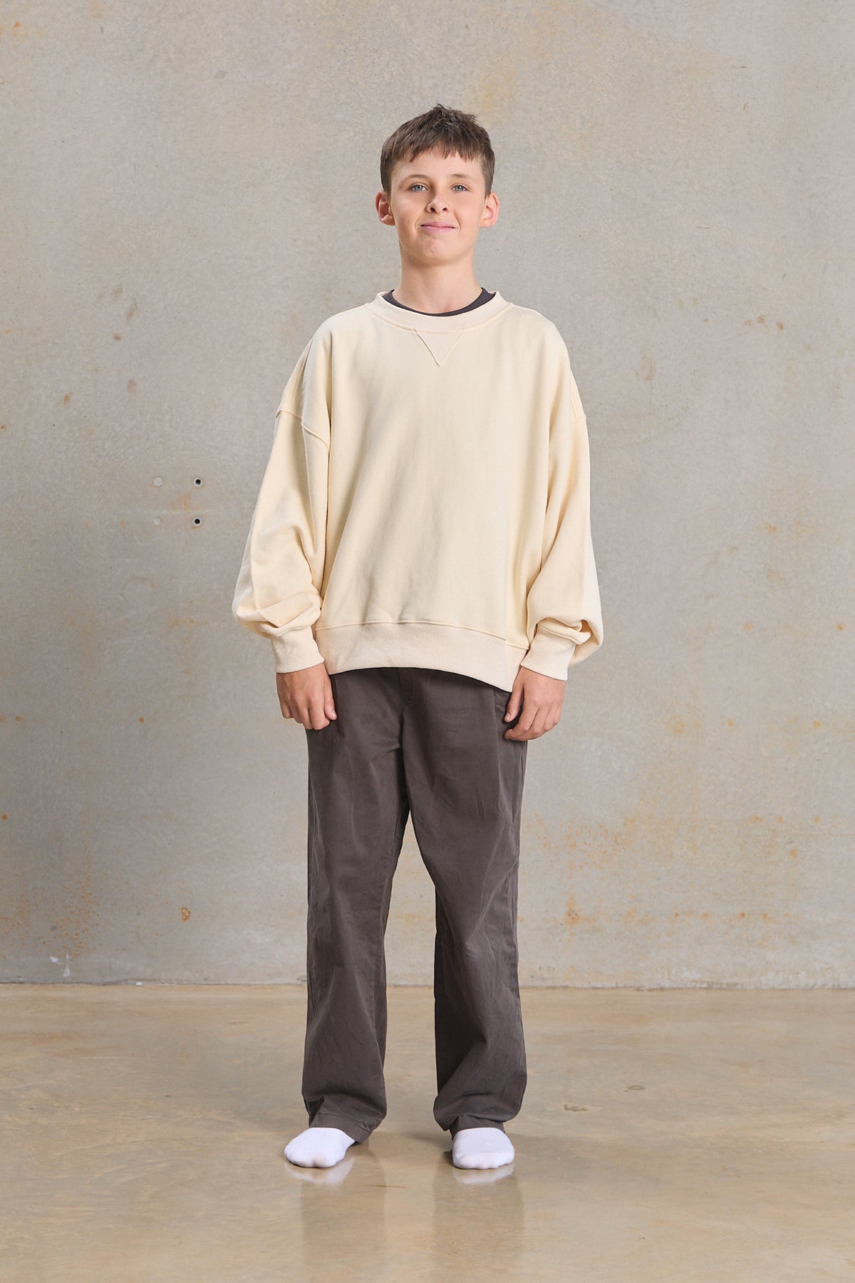 Youth Slouch Sweater 403 in Cream, organic cotton blank