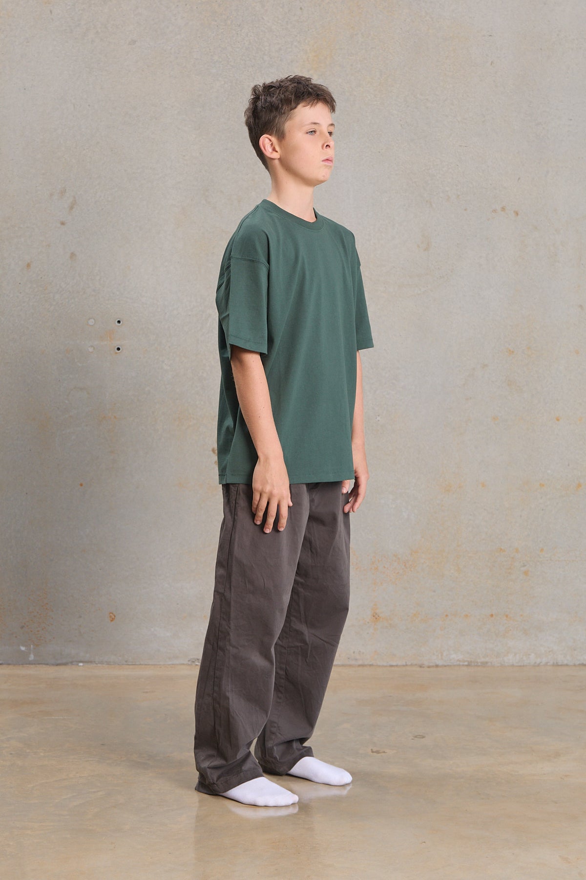 Youth Slouch Tee 401 in Woodland Green, organic cotton youth blank
