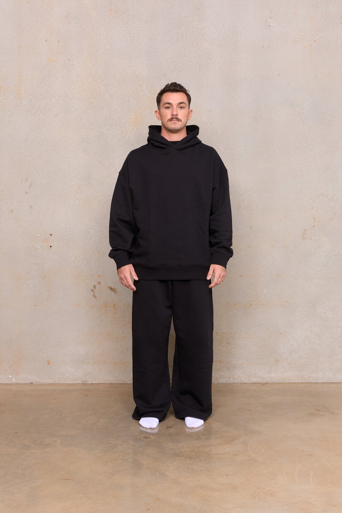 Longline Hoodie Fleece 301 in Black, 420gsm GOTS organic fleece