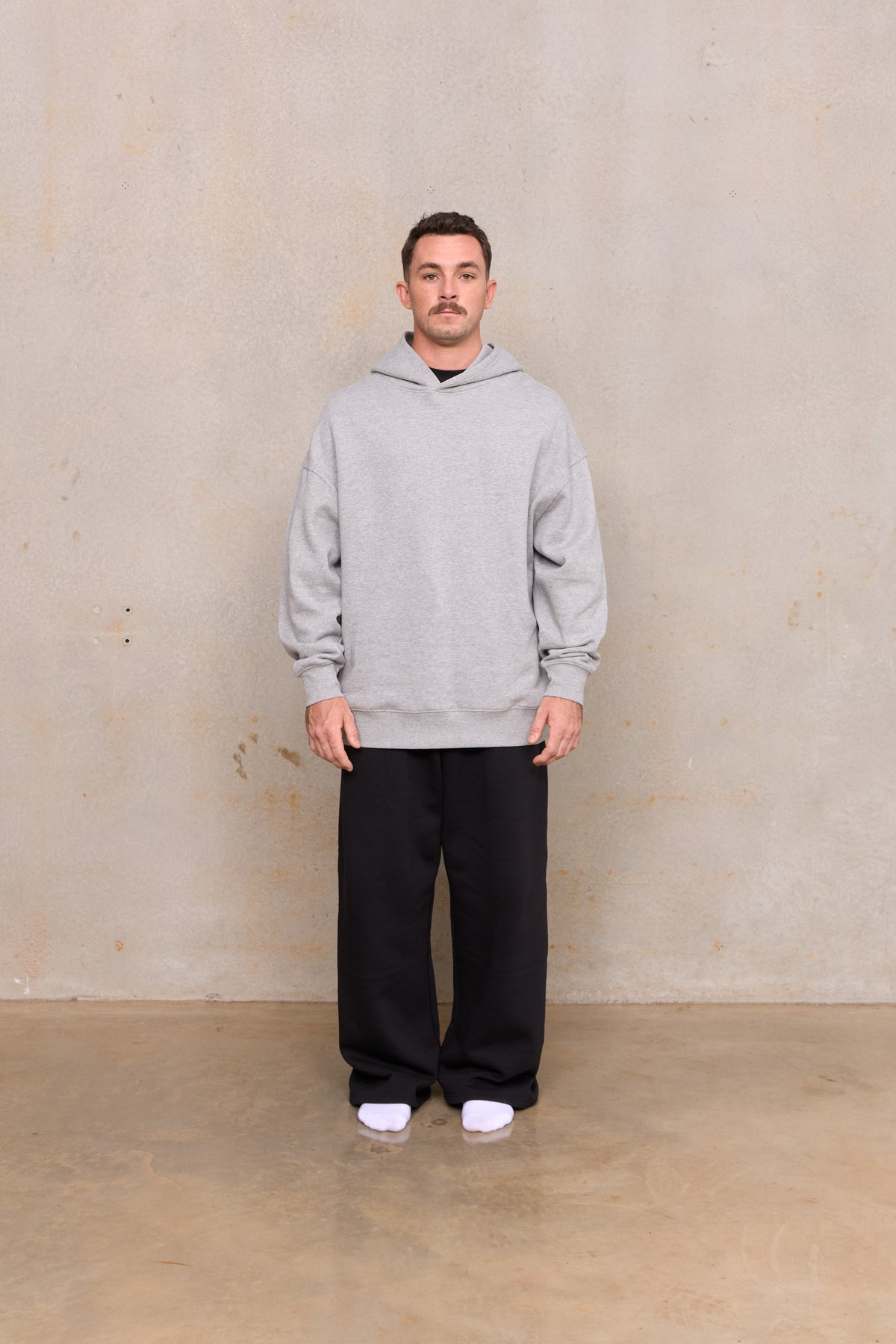 Longline Hoodie Fleece 301 in Grey Melange, 420gsm GOTS organic fleece
