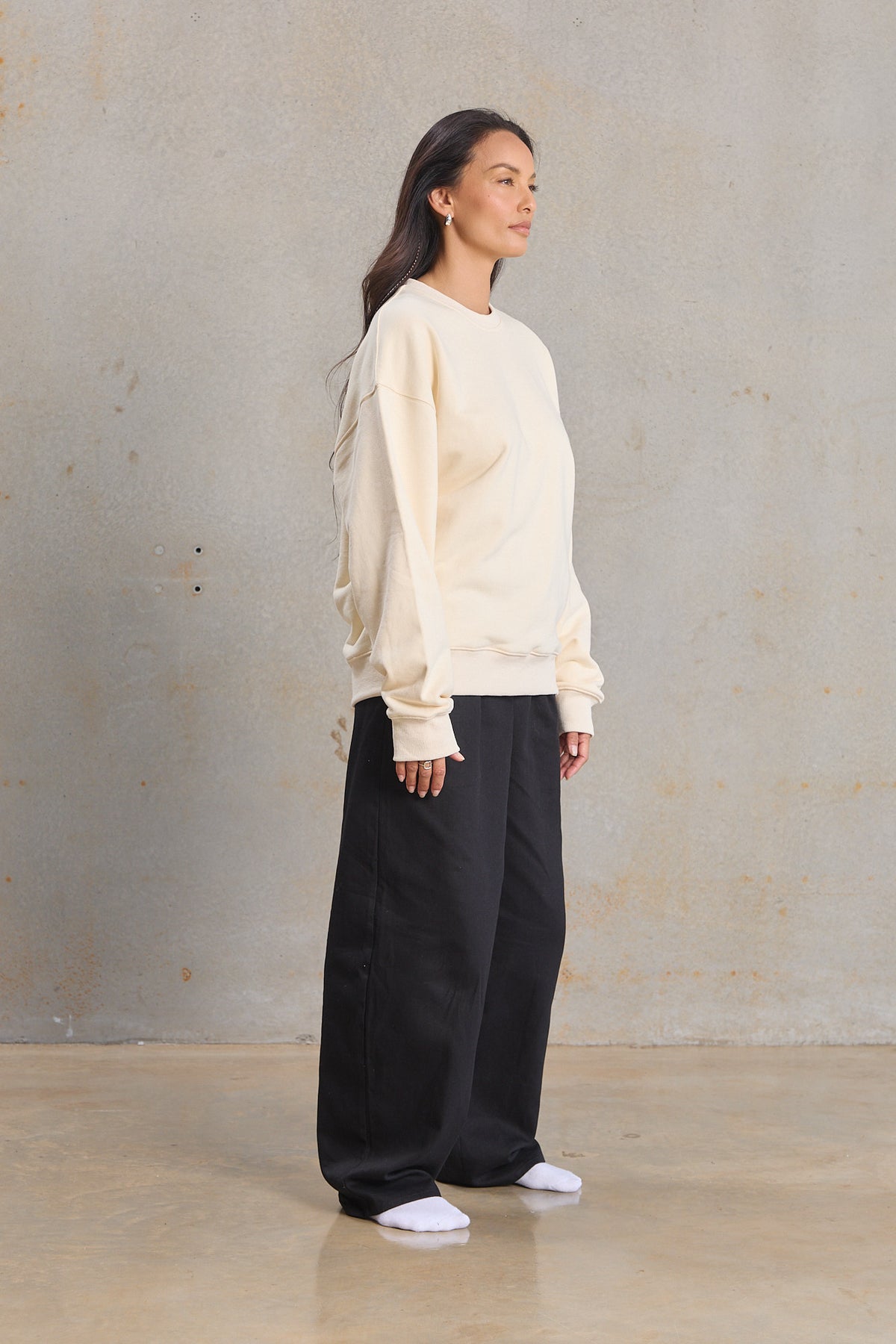Womens Slouch Sweater 202 in Cream, organic cotton blank