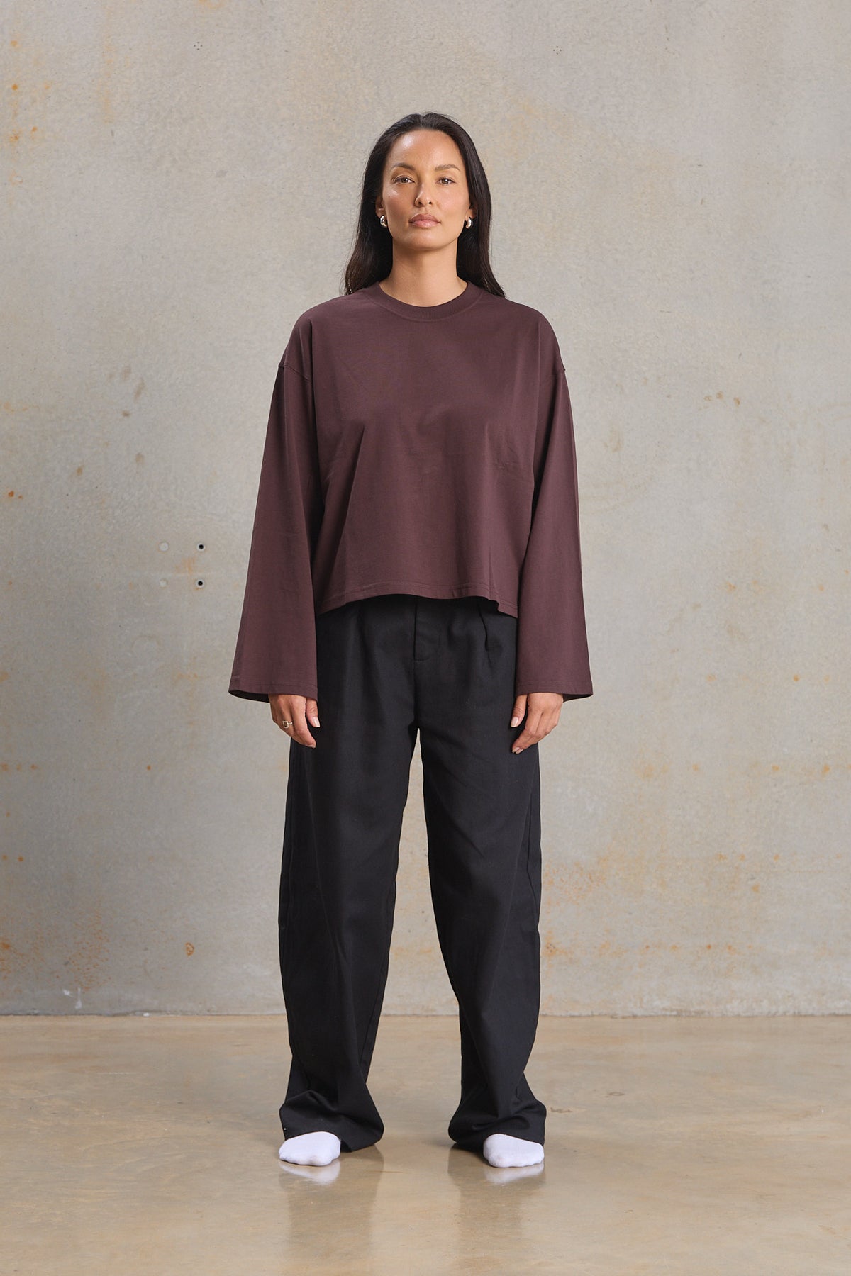 Womens Cropped Long Sleeve 207 in Choc Plum, GOTS organic