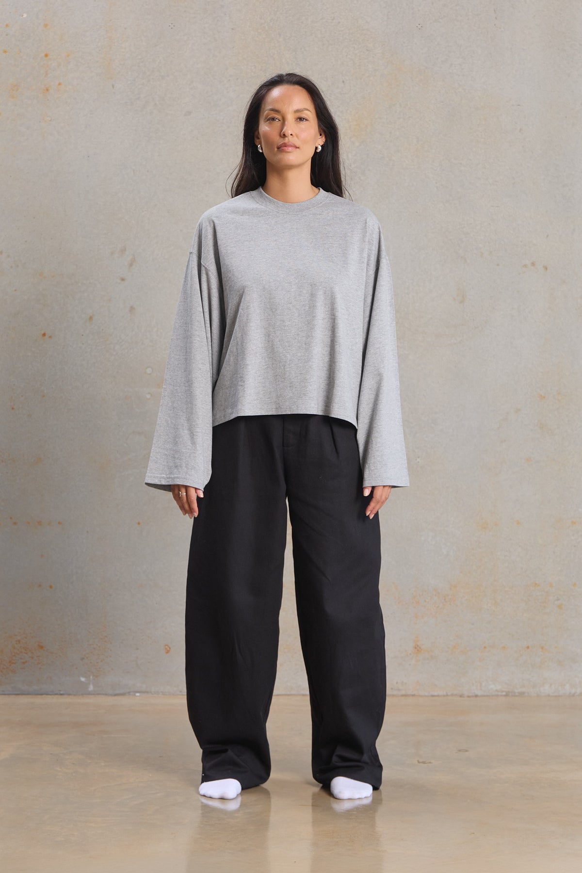 Womens Cropped Long Sleeve 207 in Grey Melange, GOTS organic